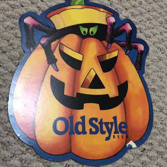Vintage rare Old Style Beer cardboard sign, Halloween pumpkin spider - Picture 12 of 16